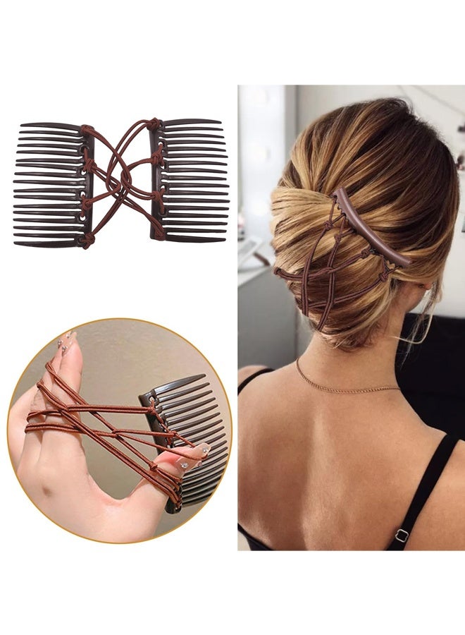 مكمهينغ بوب 4 قطع من أمشاط مشابك الشعر المرنة، مشبك مشط مرن قابل للتعديل، مشابك شعر مزدوجة، دبابيس شعر بدون تجاعيد، كعكة كلاسيكية للشعر المجعد السميك والمموج على شكل ذيل حصان - Image 3