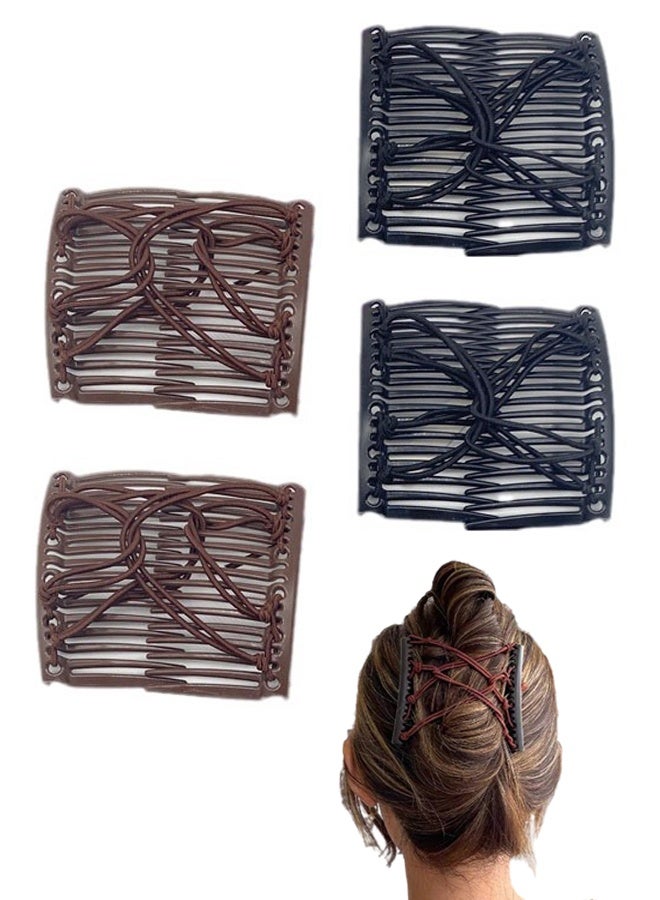 مكمهينغ بوب 4 قطع من أمشاط مشابك الشعر المرنة، مشبك مشط مرن قابل للتعديل، مشابك شعر مزدوجة، دبابيس شعر بدون تجاعيد، كعكة كلاسيكية للشعر المجعد السميك والمموج على شكل ذيل حصان - Image 1