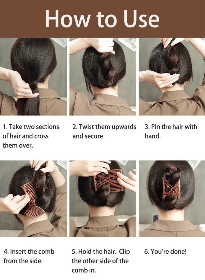 مكمهينغ بوب 4 قطع من أمشاط مشابك الشعر المرنة، مشبك مشط مرن قابل للتعديل، مشابك شعر مزدوجة، دبابيس شعر بدون تجاعيد، كعكة كلاسيكية للشعر المجعد السميك والمموج على شكل ذيل حصان - Image 2