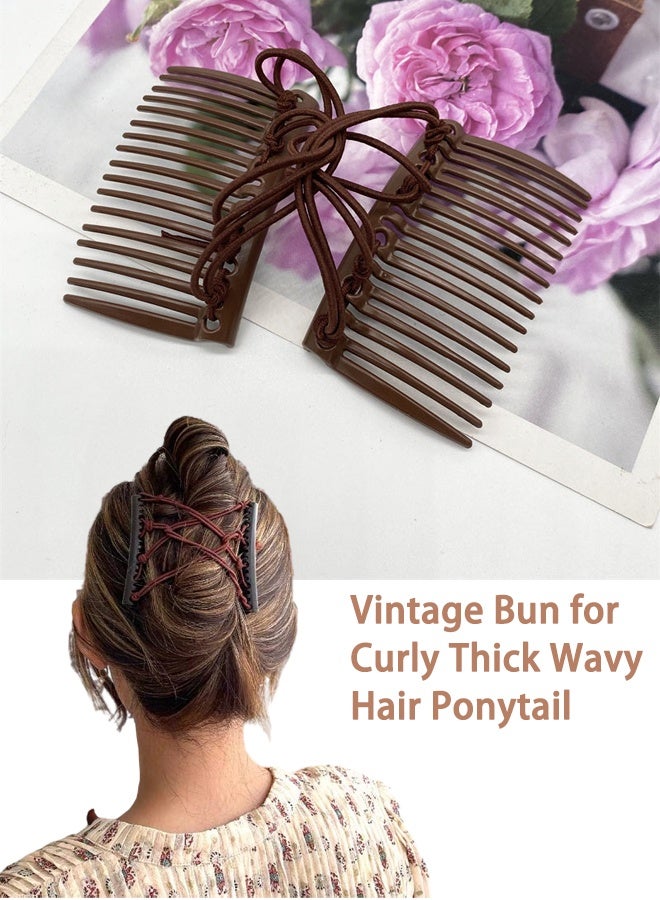 مكمهينغ بوب 4 قطع من أمشاط مشابك الشعر المرنة، مشبك مشط مرن قابل للتعديل، مشابك شعر مزدوجة، دبابيس شعر بدون تجاعيد، كعكة كلاسيكية للشعر المجعد السميك والمموج على شكل ذيل حصان - Image 5