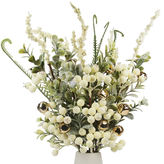 5 PCS ARTIFICIAL BERRY STEMS FOR FLOWER ARRANGEMENT CHRISTMAS WHITE HOLLY BERRY WITH EUCALYPTUS BRANCHES FOR WEDDING BOUQUET HOLIDAY HOME DECOR AND CRAFTS WHITE 5