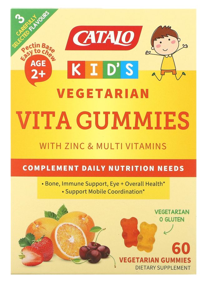 Kid's Vegetarian Vita Gummies with Zinc & Multivitamins Age 2+ Strawberry Cherry & Orange 60 Vegetarian Gummies