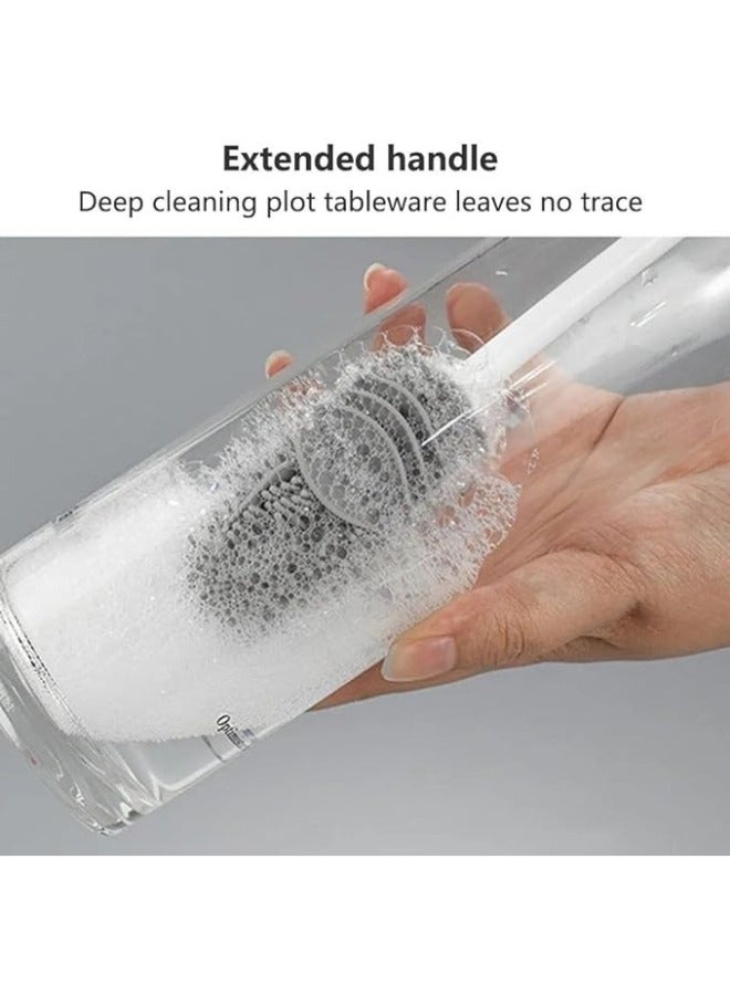 Silicone Baby Bottle Cleaning Brush with Long Handle for Water Bottles and Cups - Gray and White  - Image 3