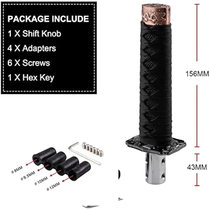 ريحني مقبض ناقل الحركة العالمي من RYANSTAR RACING مقبض ناقل الحركة Universal مقابض تبديل سيف ذراع ناقل الحركة Katana Samural متوافق مع السيارات اليدوية معظم السيارات الأوتوماتيكية مع 4 محولات أسود - Image 5