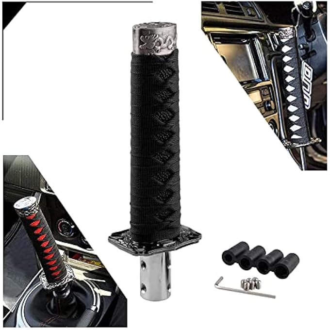 ريحني مقبض ناقل الحركة العالمي من RYANSTAR RACING مقبض ناقل الحركة Universal مقابض تبديل سيف ذراع ناقل الحركة Katana Samural متوافق مع السيارات اليدوية معظم السيارات الأوتوماتيكية مع 4 محولات أسود - Image 1