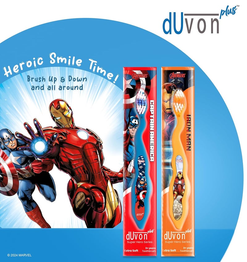 DUVON فرشاة أسنان سلسلة مارفل أفنجرز - كابتن أمريكا وآيرون مان (زوج من 2) - Image 3