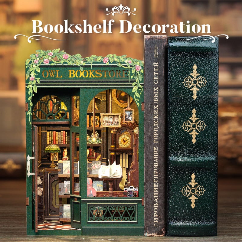 CUTEBEE Book Nook Kit - DIY Miniature House Kit for Adults, Teens and Beginners, Dollhouse Booknook Library Tiny House Bookshelf Decor 3D Wooden Puzzle, Gifts for Family, Friends (Owl Bookstore) - Image 5