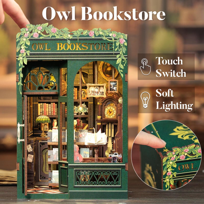 CUTEBEE Book Nook Kit - DIY Miniature House Kit for Adults, Teens and Beginners, Dollhouse Booknook Library Tiny House Bookshelf Decor 3D Wooden Puzzle, Gifts for Family, Friends (Owl Bookstore) - Image 2