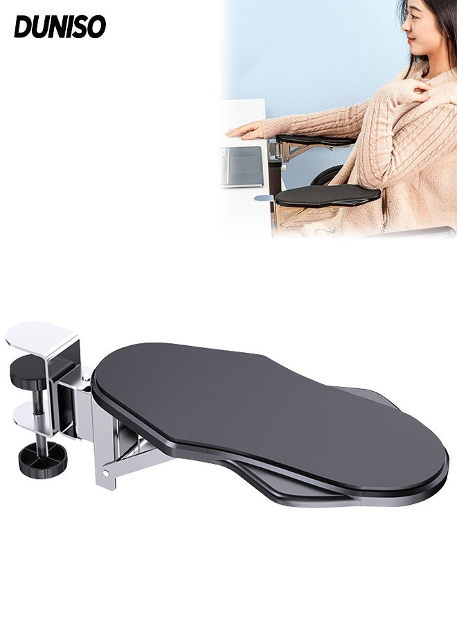 DUNISO Computer Arm Elbow Support，Ergonomic Foldable Elbow Rest for Computer Desk，Adjustable Rotating Desk Extender Tray，for Couch Keyboards Office Chair Car Massage Table，Black - Image 1