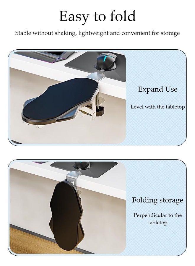 DUNISO Computer Arm Elbow Support，Ergonomic Foldable Elbow Rest for Computer Desk，Adjustable Rotating Desk Extender Tray，for Couch Keyboards Office Chair Car Massage Table，Black - Image 5