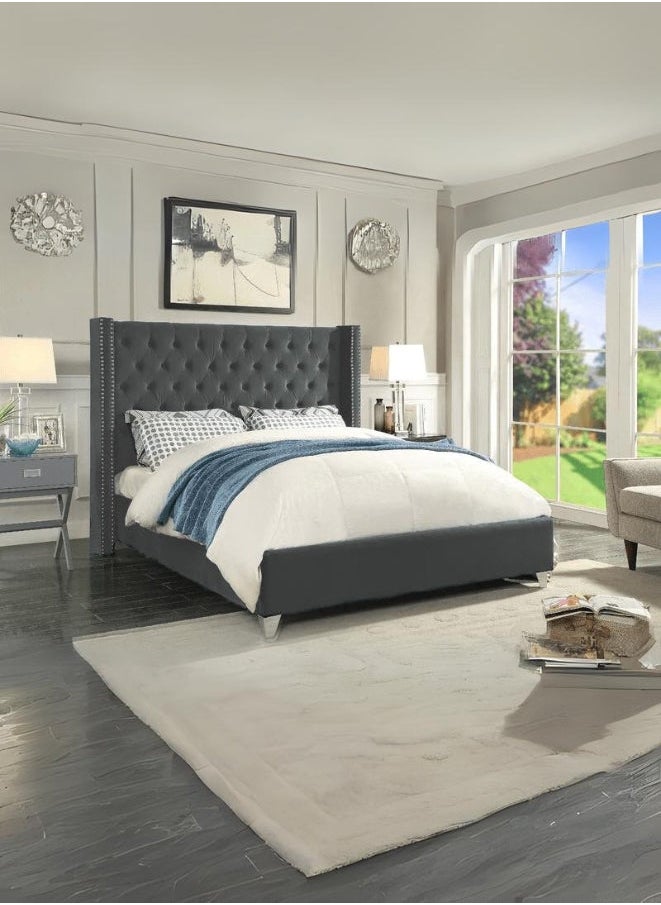 Bed and Mattress Zone Mariah Queen Tufted Upholstered Bed 200x150 Queen Size Grey Color 