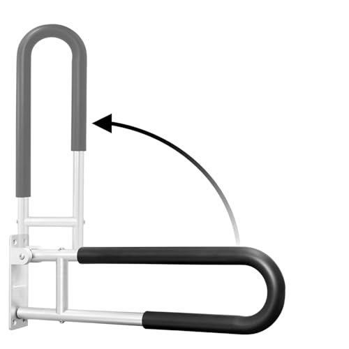 KosmoCare Wall Mounted Flip up Aluminum Grab Bar Rails 23.6 Inch Toilet Handrails Bathroom Safety Bar Hand Support - Image 1