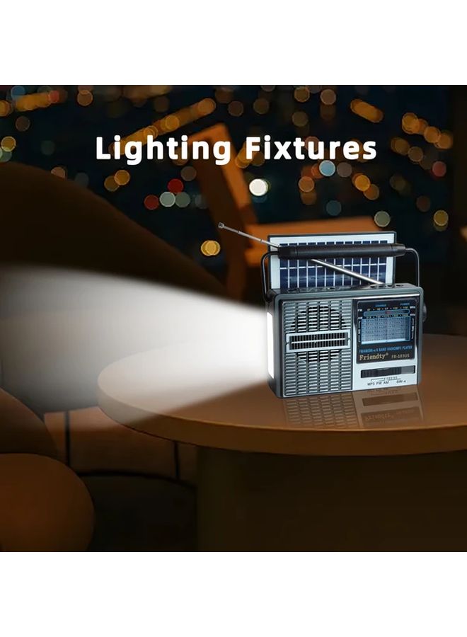 Black Portable AM FM Radio with USB TF Card Player Flashlight Digital Display - Image 5