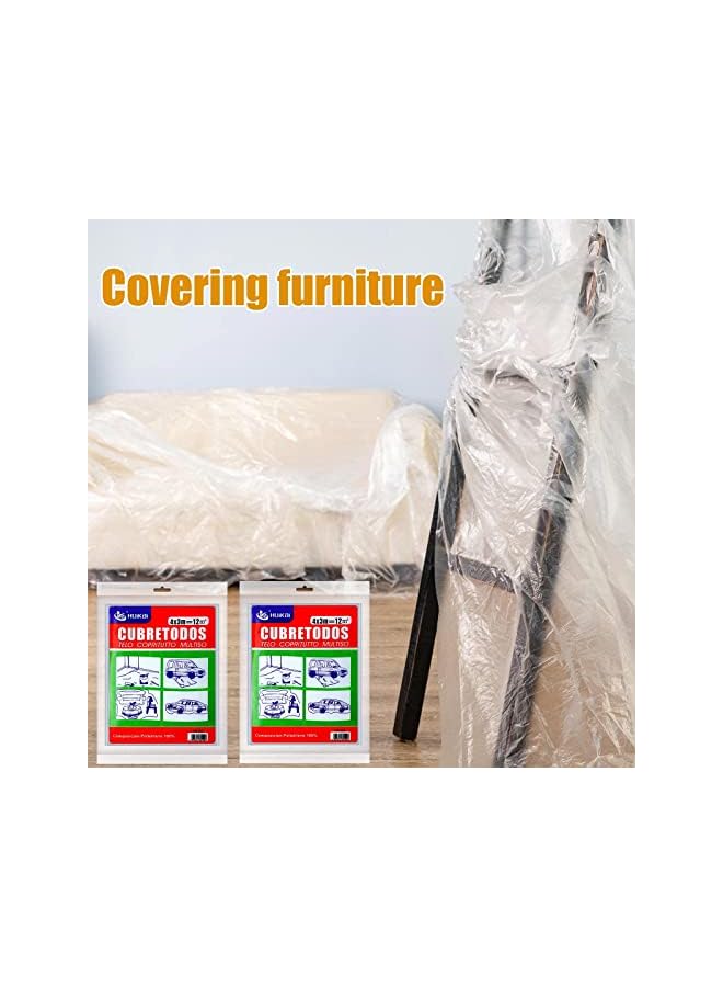 The Bros 10pcs Clear Plastic Drop Cloth 13 x 10 Feet Plastic Sheeting Disposable Plastic Tarp Waterproof Plastic Cover for Painting Dustproof Plastic Furniture Cover Wall Protection Film Clear Cloth for Couch  - Image 4