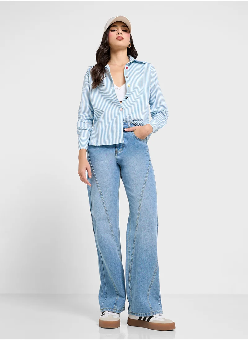 جينجر High Waisted Jeans With Wide Leg