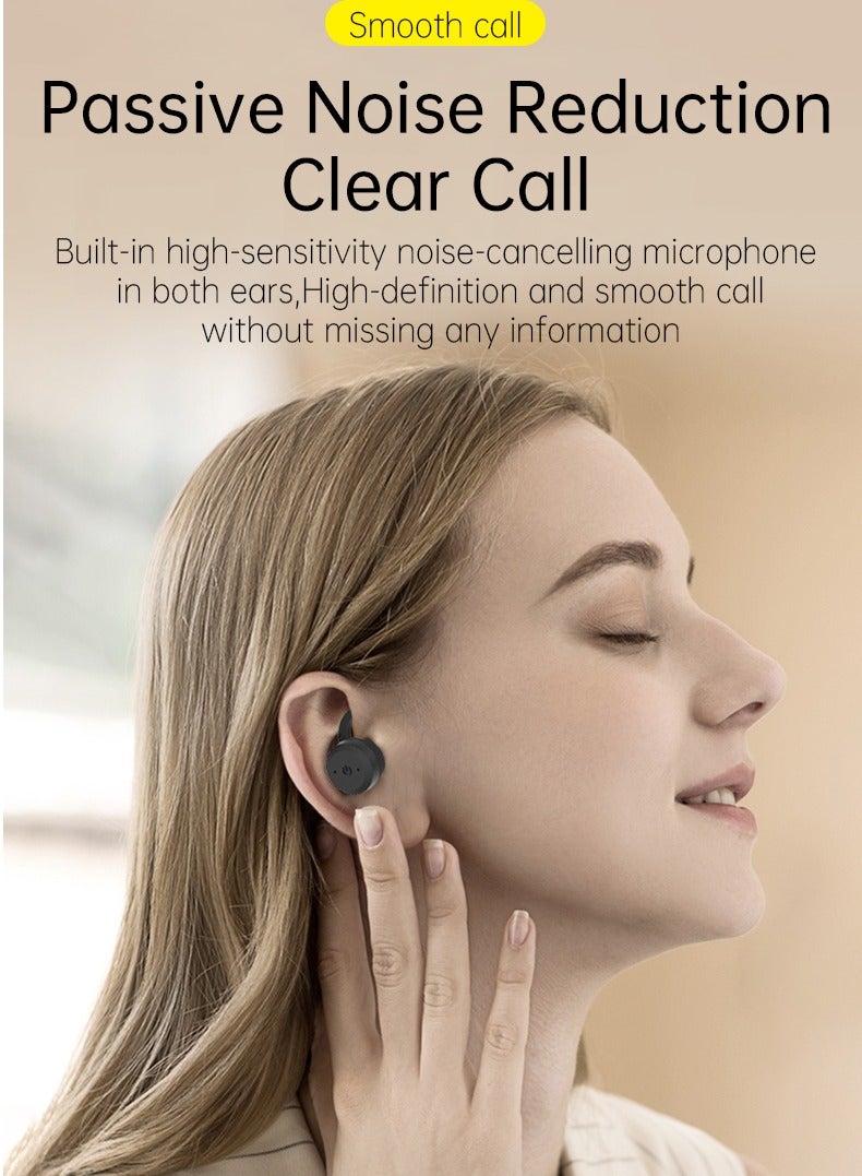 ارواق سماعات رأس بلوتوث، سماعات أذن لاسلكية حقيقية مع علبة شحن، سماعات صوت ستيريو مقاومة للماء IPX7 مع ميكروفون مدمج، سماعة رأس رياضية لاسلكية بنمط ارتداء مزدوج للجري الرياضي، (قطعة واحدة، أسود) - Image 2