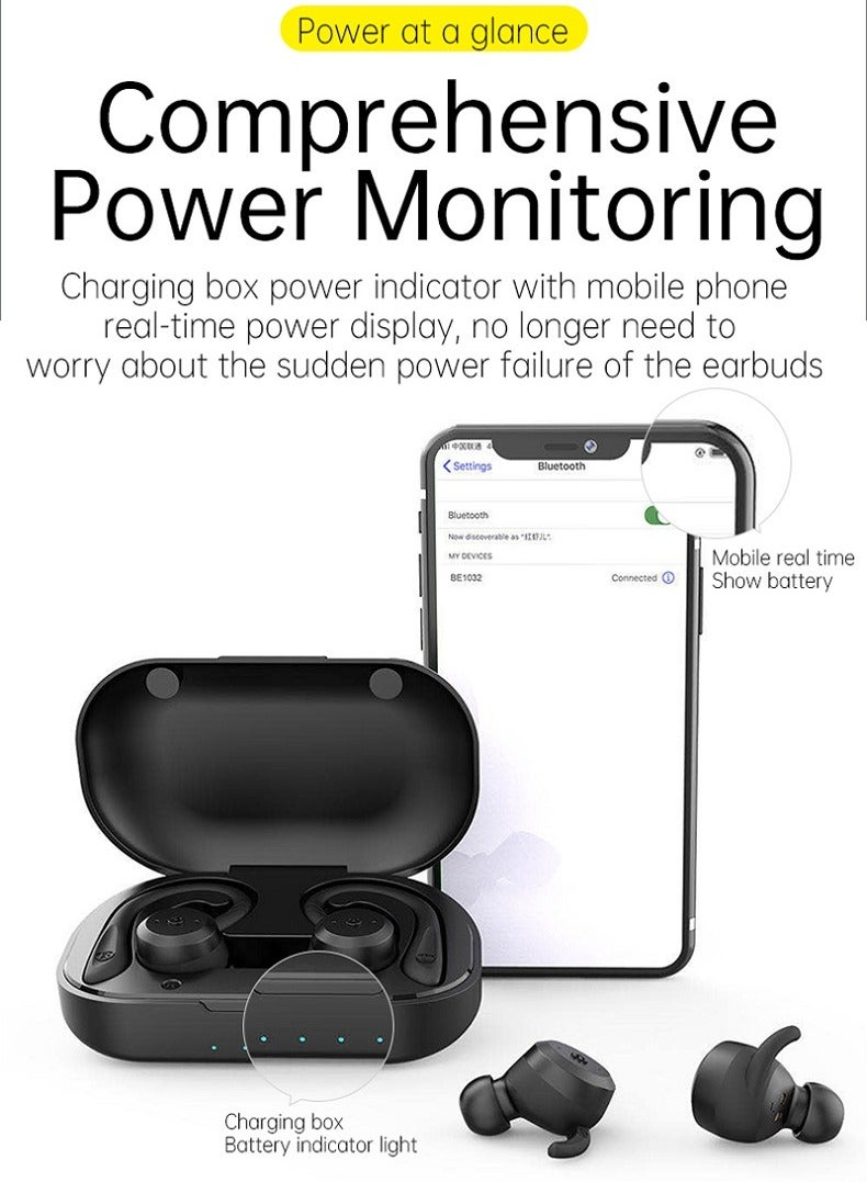 ارواق سماعات رأس بلوتوث، سماعات أذن لاسلكية حقيقية مع علبة شحن، سماعات صوت ستيريو مقاومة للماء IPX7 مع ميكروفون مدمج، سماعة رأس رياضية لاسلكية بنمط ارتداء مزدوج للجري الرياضي، (قطعة واحدة، أسود) - Image 4