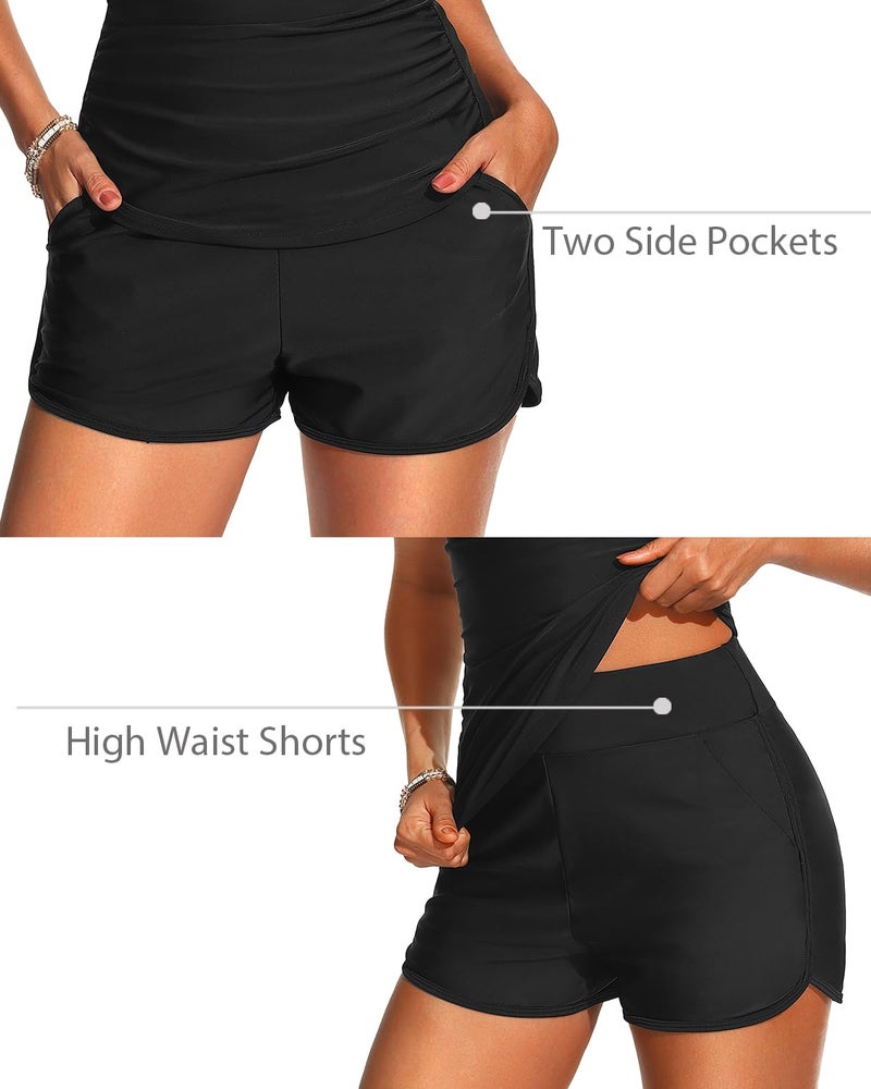 Talisea Womens Tankini Swimsuits with Shorts - Two Piece Tummy Control Bathing Suits with Pockets V Neck Swimwear Boyshorts Black - Image 4