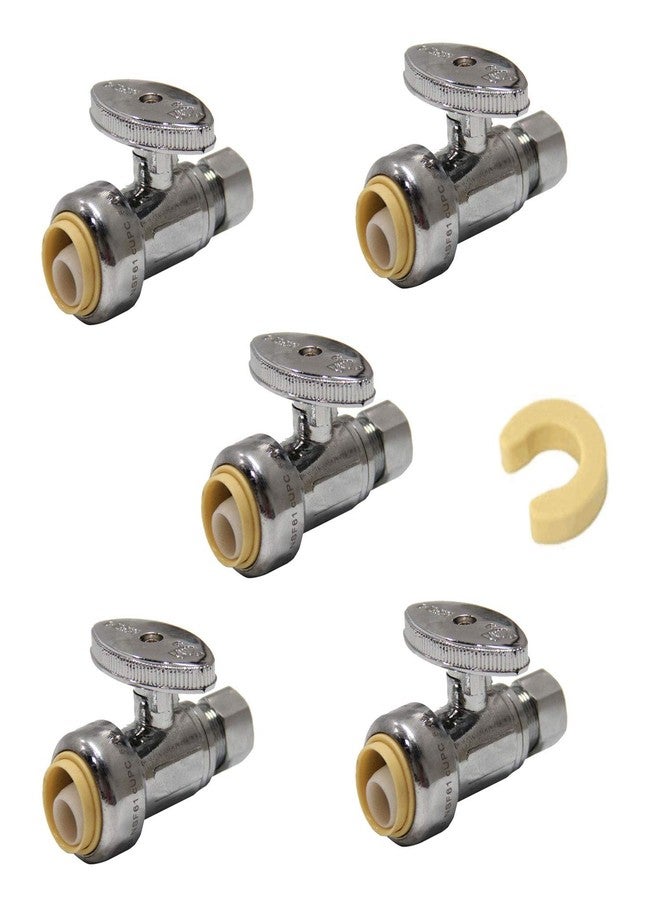 EFIELD (Pack of 5) EFIELD Push Fit 1/4 Turn Straight Stop Valve Water Shut Off 1/2 Push x 3/8 Inch Compression with Dismount Clip Tool,(PF-UNI001-5PCS) - Image 1
