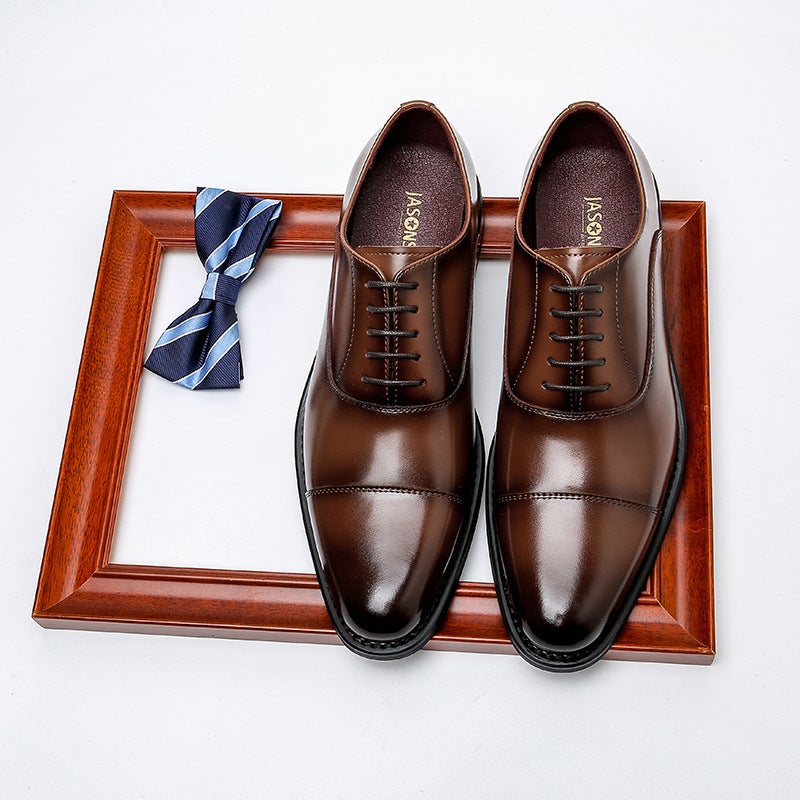 Summer new men's formal leather shoes men's business shoes leather three-joint gentleman men's leather shoes inner height-increasing single shoes black 45 - Image 5