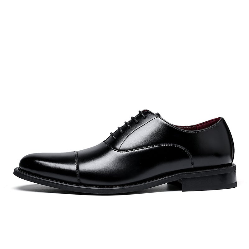 Summer new men's formal leather shoes men's business shoes leather three-joint gentleman men's leather shoes inner height-increasing single shoes black 45 - Image 1