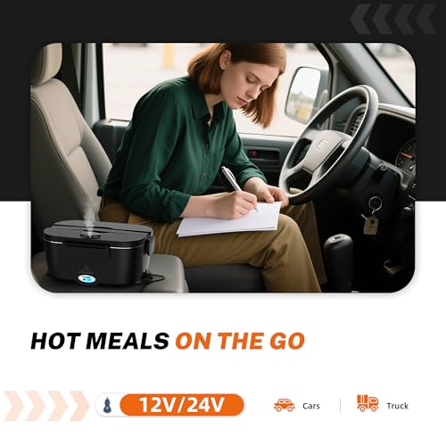 ESOHOT Heated Lunch Box,120W Electric Lunch Box for Adults with 1.5L 304 Stainless Steel Container, 12V/24V/110V Lonchera Eléctrica Portátil for Travel,Work,Car,Truck (Pure Black, 1.5L x 4) - Image 4