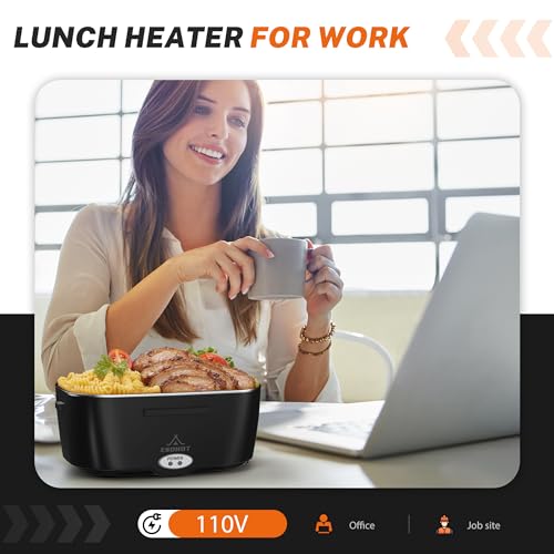 ESOHOT Heated Lunch Box,120W Electric Lunch Box for Adults with 1.5L 304 Stainless Steel Container, 12V/24V/110V Lonchera Eléctrica Portátil for Travel,Work,Car,Truck (Pure Black, 1.5L x 4) - Image 3