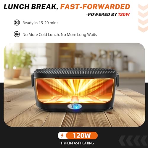 ESOHOT Heated Lunch Box,120W Electric Lunch Box for Adults with 1.5L 304 Stainless Steel Container, 12V/24V/110V Lonchera Eléctrica Portátil for Travel,Work,Car,Truck (Pure Black, 1.5L x 4) - Image 2
