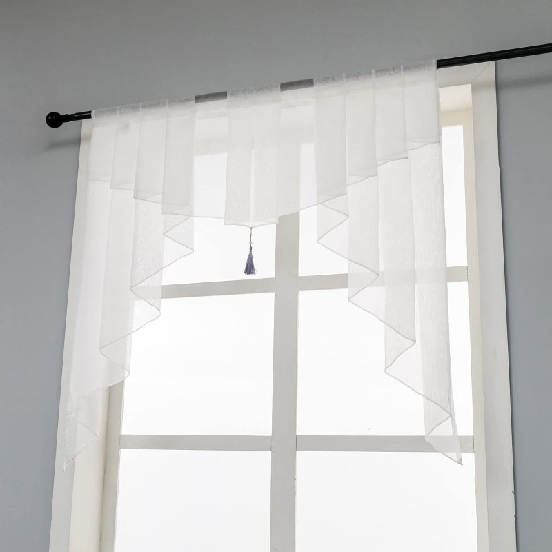 PearAge Swag Sheer Valance Curtains for Living Room, Color Matching Kitchen Valance for Farmhouse Window, Rod Pocket Voile Swag Tailored Curtain Valance for Bedroom Bathroom White 39W x 39L Inches - Image 3