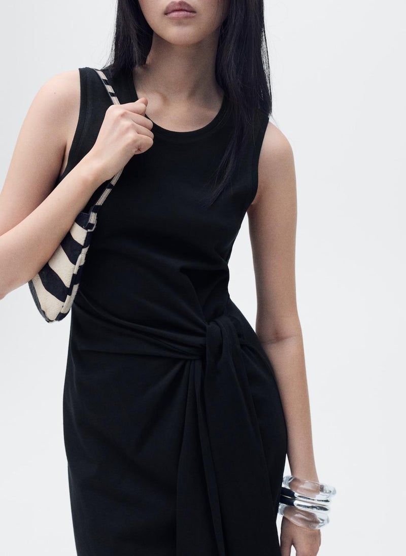 MANGO - Cotton Midi With Knot Detail Dress - Image 1