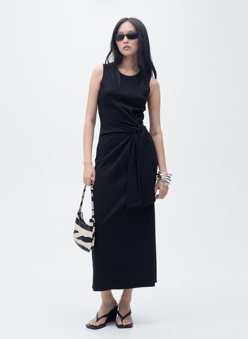 MANGO - Cotton Midi With Knot Detail Dress - Image 1