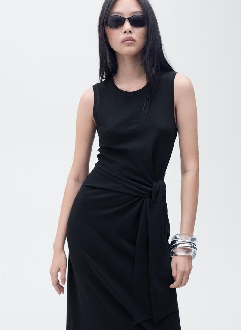 MANGO - Cotton Midi With Knot Detail Dress - Image 1
