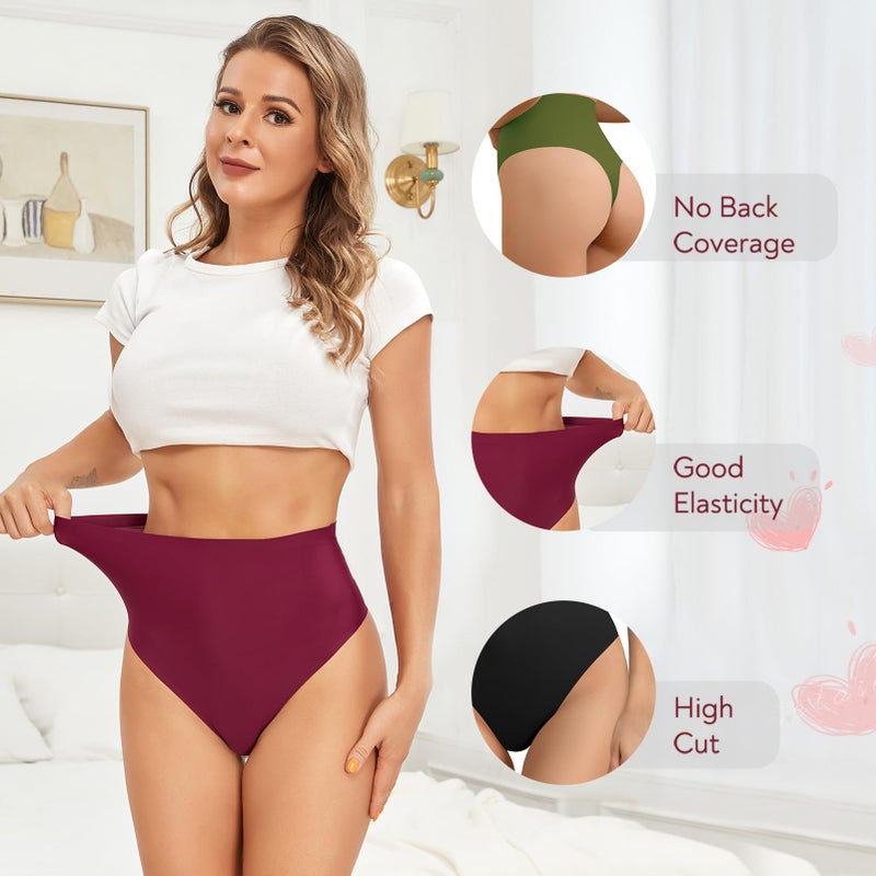FallSweet Ultra High Waisted Thong No Show Underwear for Women High Rise Panty Pack(mix2,L) - Image 3