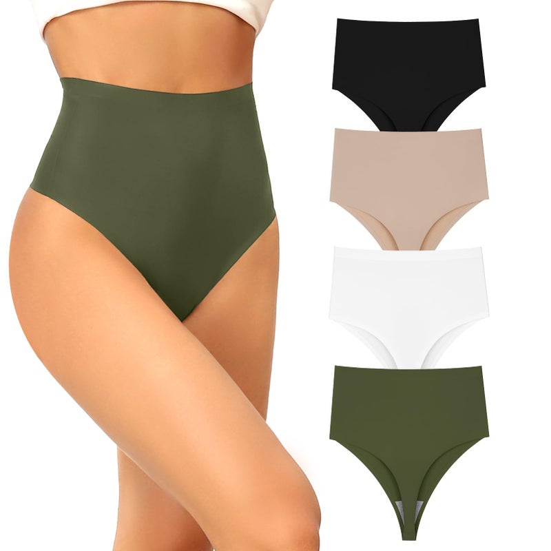 FallSweet Ultra High Waisted Thong No Show Underwear for Women High Rise Panty Pack(mix2,L) - Image 1