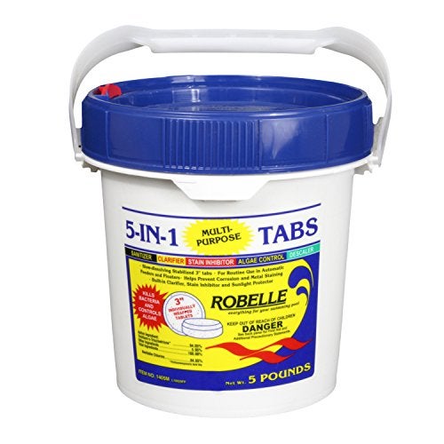 Robelle 5-Pounds Premium 5-In-1 Multi-Purpose Tabs, Chlorine Tablets 3 Inch, Sanitizer, Clarifier, Stain Inhibitor, Algae Control, Descaler, Sunlight Protector All In One, Made In USA - Image 1