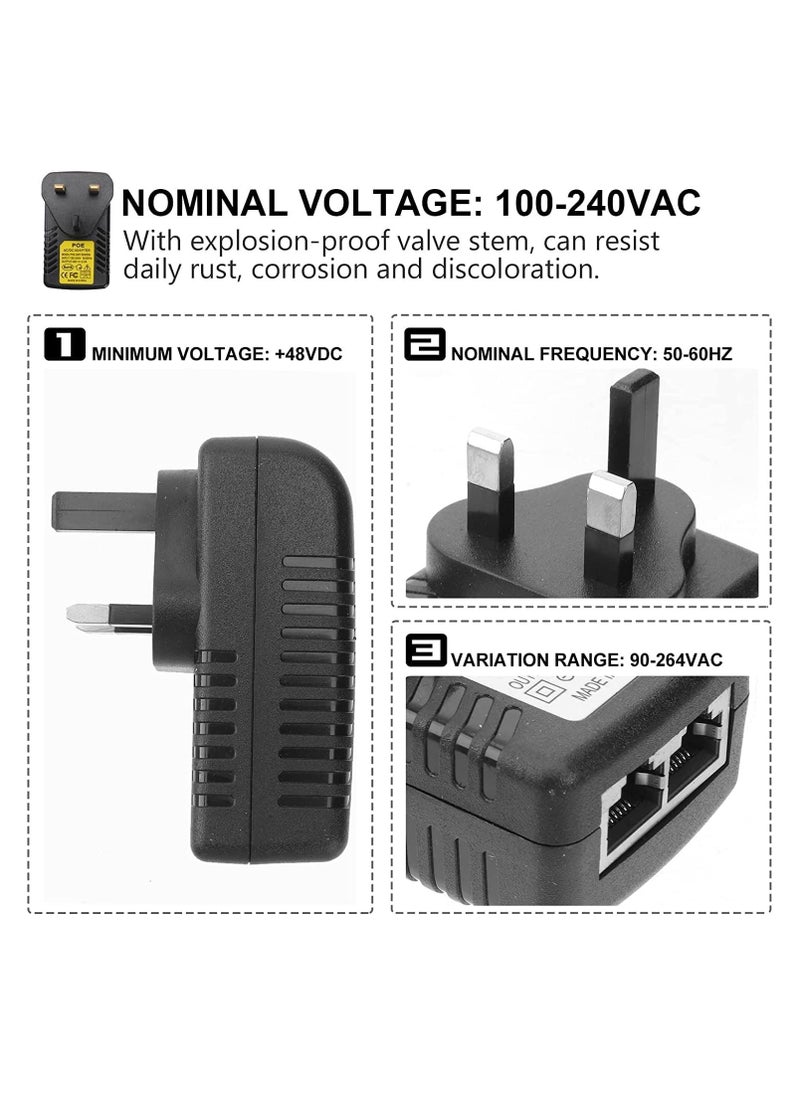 SYOSI - DC Power Supply Adapter 48V 0.5A POE Injector Power Supply Over Ethernet Adapter with UK Plug for POE Non POE devices via only an Ethernet cable Device Black - Image 1