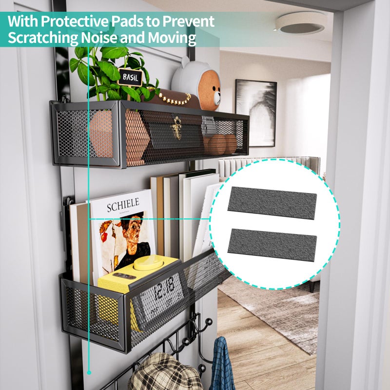 HapiRm Over The Door Hanger with Coat Hooks and 2 Baskets, Rustproof & Waterproof Over The Door Hooks, Storage Organizer for Hats, Bathroom, Kitchen, Bedroom-Black (for 1.76in Doors) - Image 3