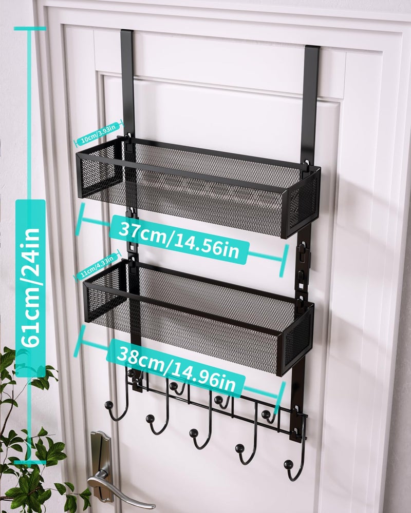 HapiRm Over The Door Hanger with Coat Hooks and 2 Baskets, Rustproof & Waterproof Over The Door Hooks, Storage Organizer for Hats, Bathroom, Kitchen, Bedroom-Black (for 1.76in Doors) - Image 5