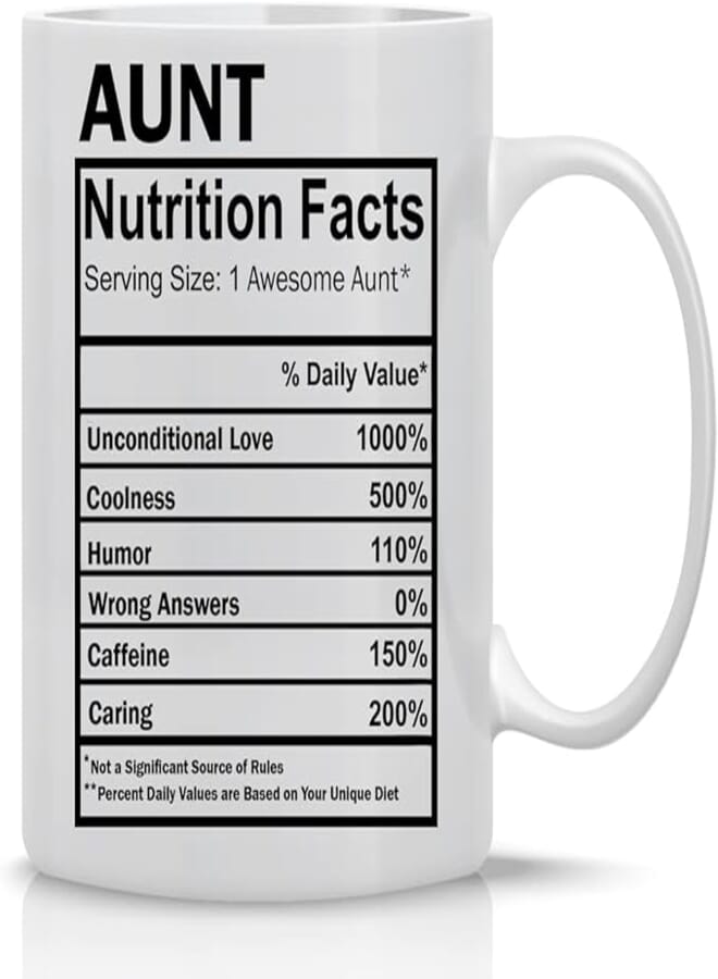 CBTwear Aunt Nutrition Facts, Awesome Aunt, Unconditional Love - 11oz Adorable And Funny Ceramic Coffee Mug - Auntie Nutritional Facts Label - You're The Best Aunt Keep That Up - BAE: Best Aunt Ever