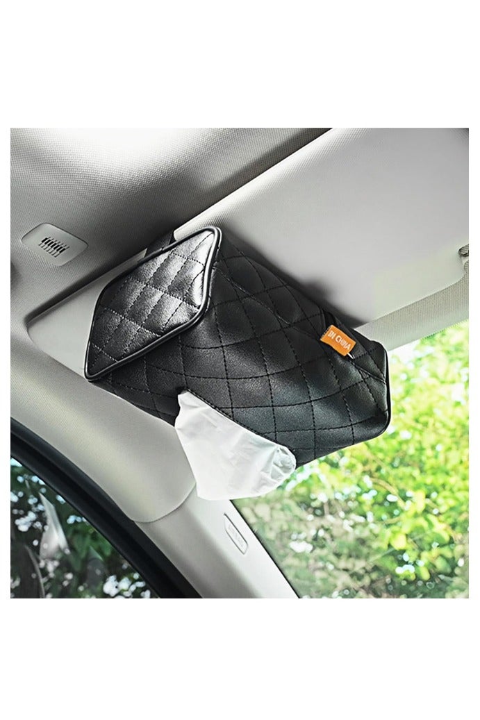 2 PCS Car Tissue Holder for Visor Seat Back Headrest Armrest Box, Leather Napkin Storage Box Organizer for Kleenex - Image 1