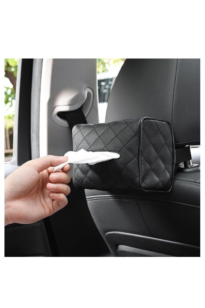 2 PCS Car Tissue Holder for Visor Seat Back Headrest Armrest Box, Leather Napkin Storage Box Organizer for Kleenex - Image 4
