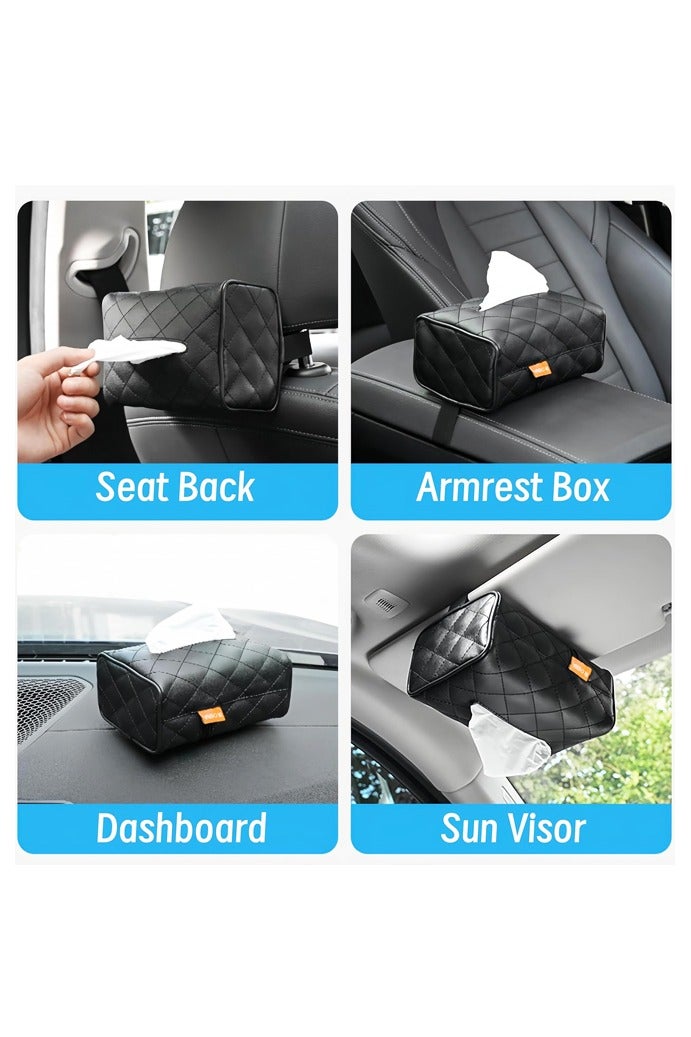 2 PCS Car Tissue Holder for Visor Seat Back Headrest Armrest Box, Leather Napkin Storage Box Organizer for Kleenex - Image 3