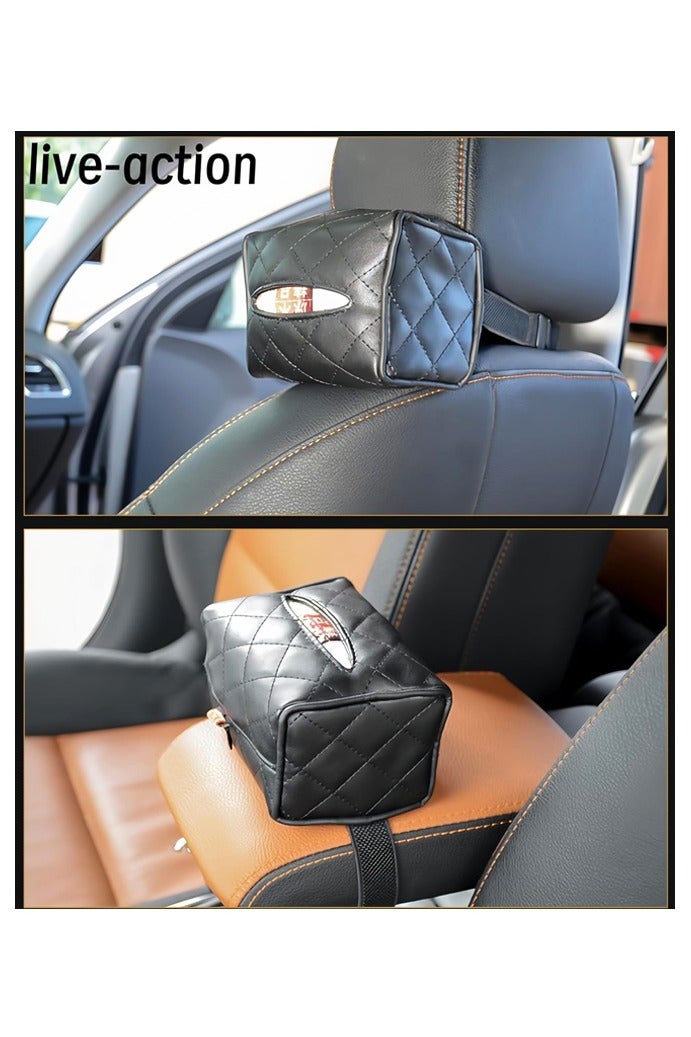 2 PCS Car Tissue Holder for Visor Seat Back Headrest Armrest Box, Leather Napkin Storage Box Organizer for Kleenex - Image 5