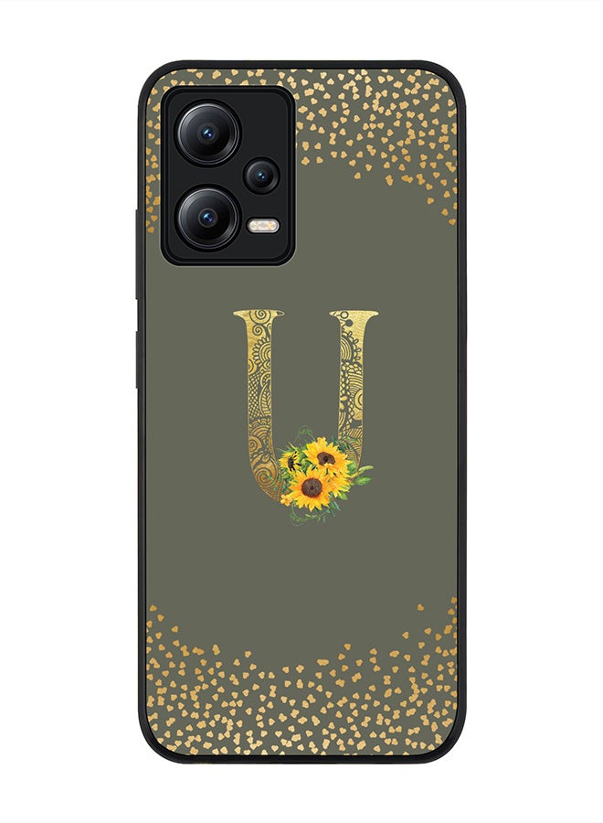 Stylizedd Rugged Black edge case for Poco X5 / Redmi Note 12 5G Slim fit Soft Case Flexible Rubber Edges Anti Drop TPU Gel Thin Cover - Monogram Initial Floral Pattern Alphabet - U - Olive Green - Image 1