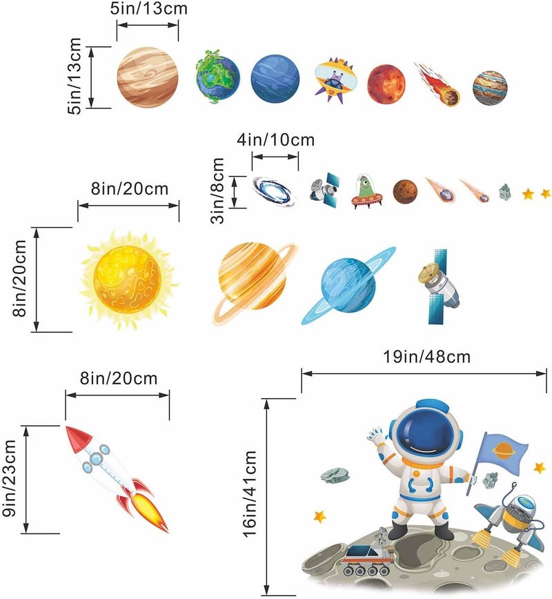 ARS Outer Space Astronaut Wall Stickers - Planets Rocket Boys Wall Decals - Baby Nursery Kids Room Daycare Playroom Classroom Wall Decor - Image 3