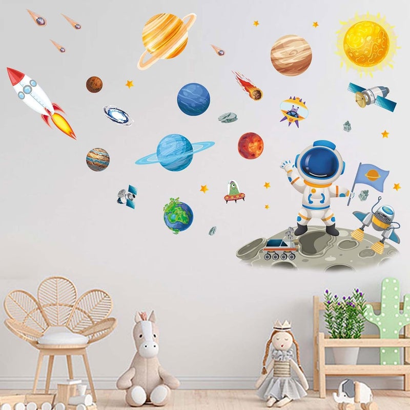 ARS Outer Space Astronaut Wall Stickers - Planets Rocket Boys Wall Decals - Baby Nursery Kids Room Daycare Playroom Classroom Wall Decor - Image 4