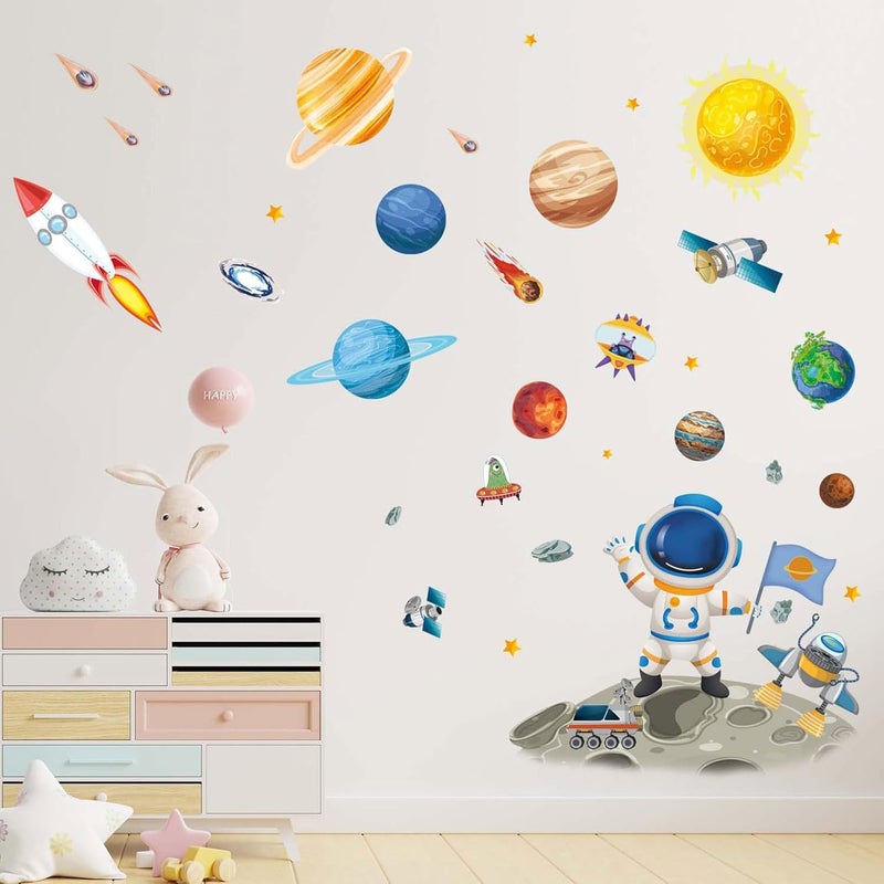 ARS Outer Space Astronaut Wall Stickers - Planets Rocket Boys Wall Decals - Baby Nursery Kids Room Daycare Playroom Classroom Wall Decor - Image 2