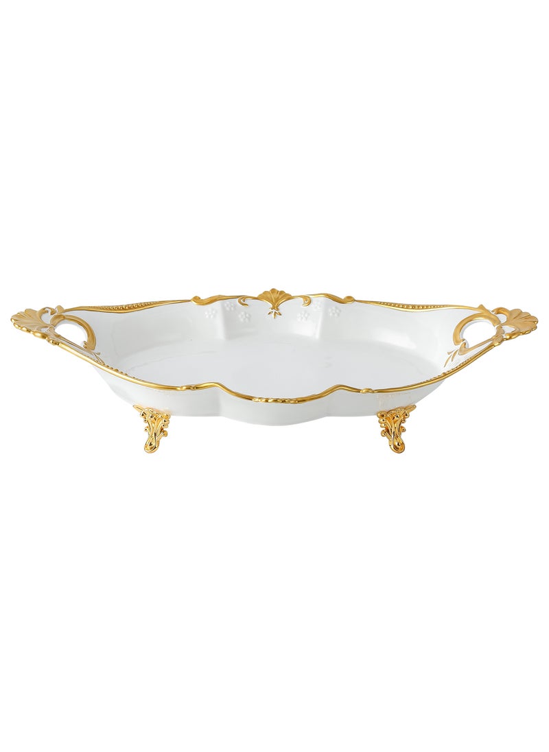 Life Smile LIFE SMILE Serving Bowl With Gold Stand  - Bone China Fruit Basket For Fruit Vegetable Storage Snack Nuts Cake Dessert  - Image 1