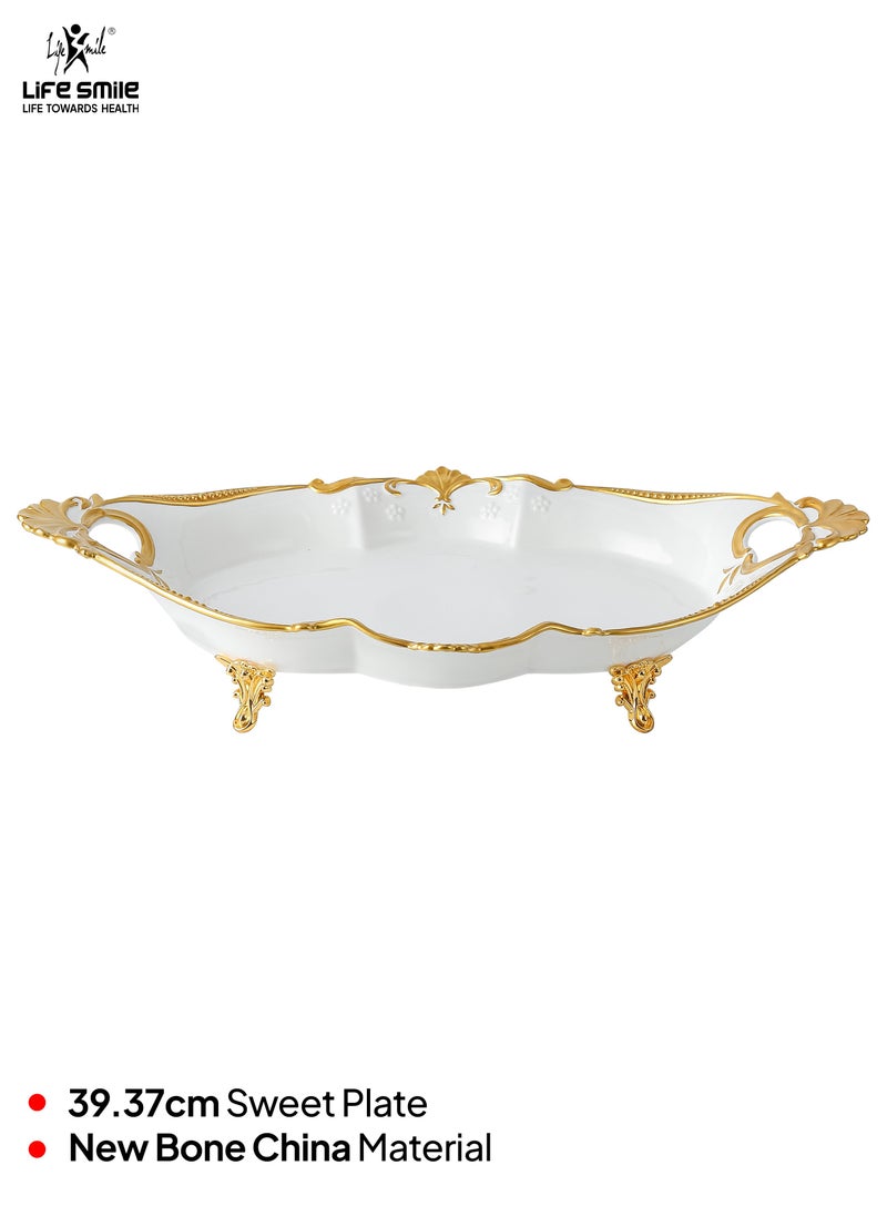 Life Smile LIFE SMILE Serving Bowl With Gold Stand  - Bone China Fruit Basket For Fruit Vegetable Storage Snack Nuts Cake Dessert  - Image 2