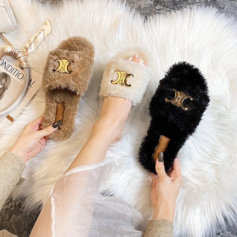 Women'S Plush Slippers For Outer Wear 2023 Fashion All-Match Flat Non-Slip Women'S Plus Size Home Cotton Slippers - Image 2